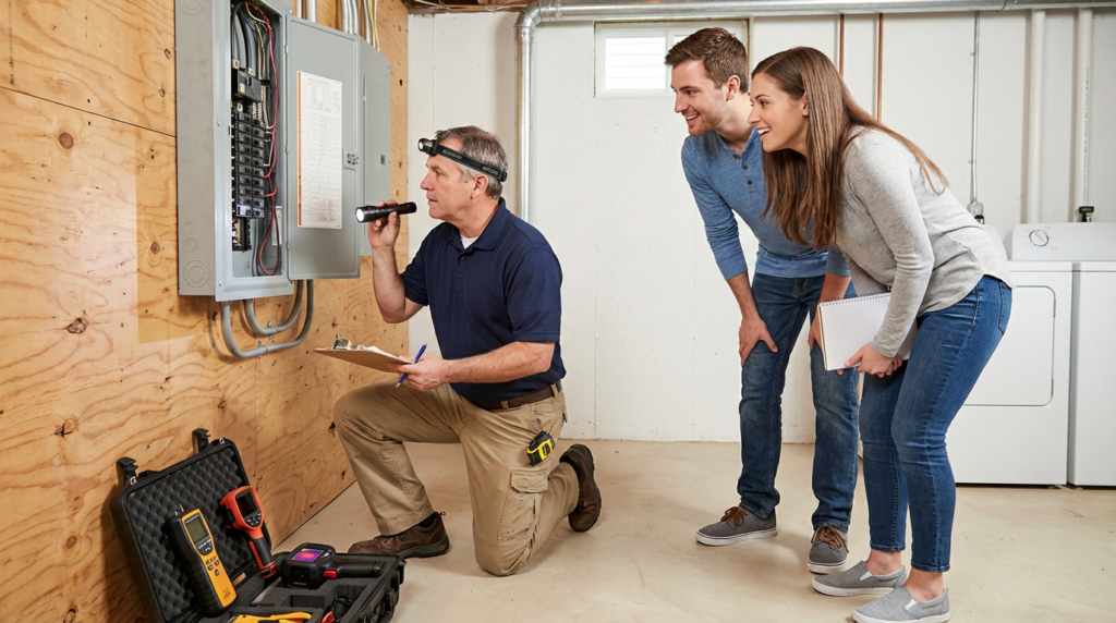 Professional home inspector conducting property inspection